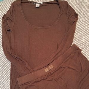 Victoria Secret Brown Long Sleeve Top and Pants Pajama Set (ultra soft)